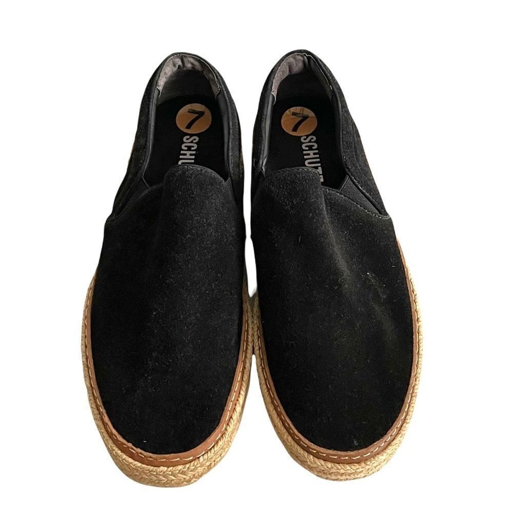 SCHUTZ Suede Slip On Suede Flat Espadrilles Black 38